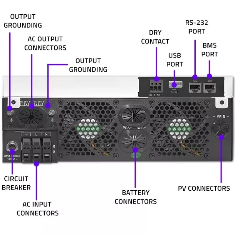Qoltec, įtampos keitiklis, hibridinis saulės inverteris Off-Grid 4kVA 4kW 120A MPPT LCD Wi-Fi BMS Sinus