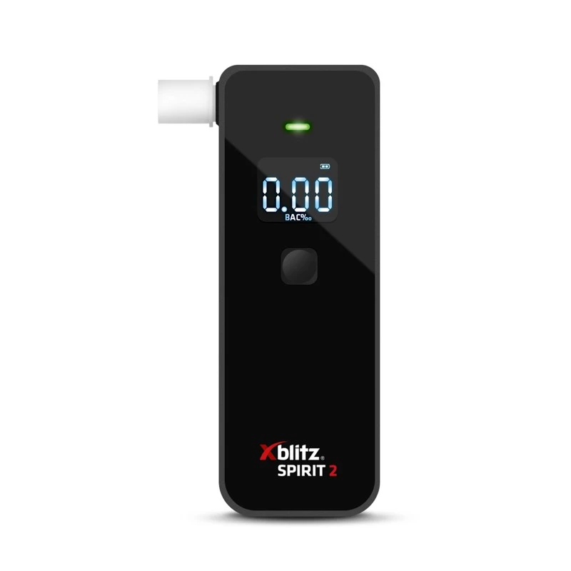 Breathalyzer Xblitz Spirit 2 kompaktiškas alkoholio matuoklis, BAC 0–4%, tikslumas 1%, LCD, 111×35×24 mm, 77 g, 2×1,5V baterijos, 2 vnt.