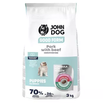 Sausas šunų maistas JOHN DOG Good Form Puppy kiauliena su jautiena — 3 kg pakuotė šuniukams