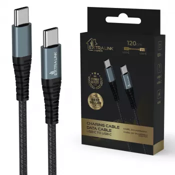 Extralink USB-C į USB-C įkrovimo laidas Smart Life 60W 120 cm PVC 5V 2.4A/3A pilkas
