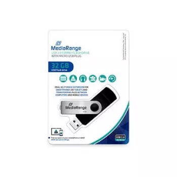 MediaRange MR932 – USB atmintinė – 32 GB – USB 2.0 / mikro USB – juoda/sidabrinė (MR932-2)