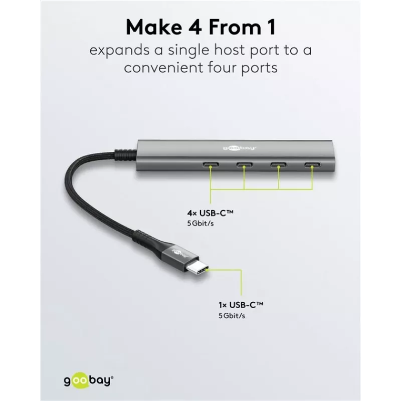 Goobay plonas 4 prievadų USB šakotuvas USB-C į 5 Gbit/s - - kištukas> 4x - lizdas (76564)