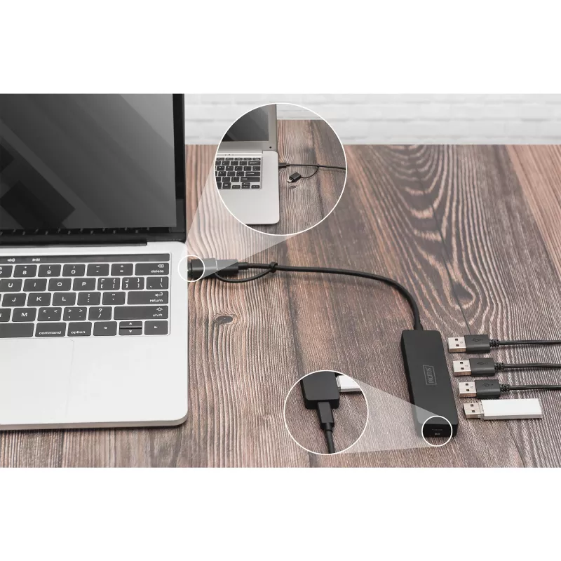 USB Hub, Digitus, DA-70235, 4 prievadų, USB 3.2 Gen 1, A tipo ir C tipo, 12000 Mbit/s