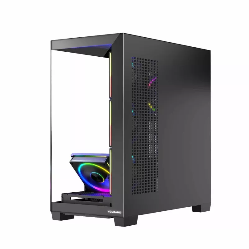 PC korpusas MODECOM Volcano Stellar 5F ATX Midi Tower, grūdintas stiklas, 5 iš anksto sumontuoti ventiliatoriai, USB‑C, palaiko microATX/ATX, maks. GPU 420 mm, CPU aušintuvo aukštis 175 mm