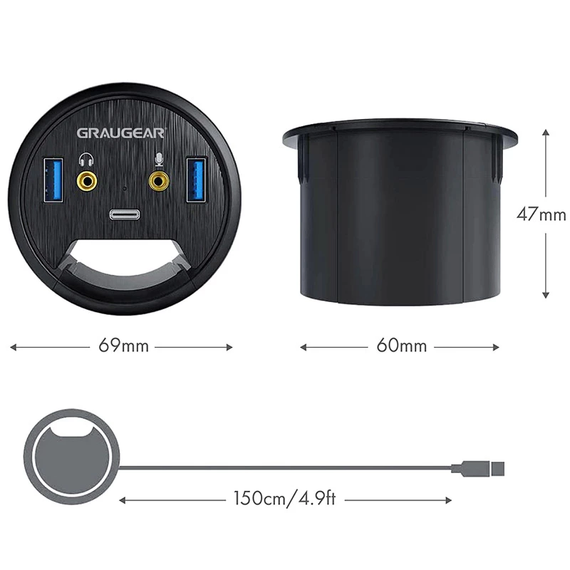 USB šakotuvas GRAUGEAR G-THUB-AU-60 USB 3.2 Gen 1 Type-A juodas