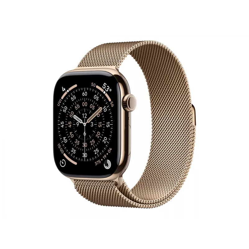 Apple Watch Series 11 GPS + Cellular 46mm Gold Titanium Case su Gold Milanese Loop - S/M (MFD74ZR/A)
