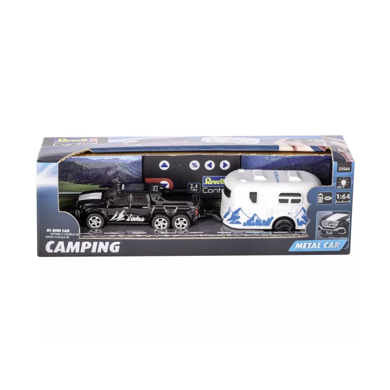 RC automobilis su kemperiu REVELL 23566 — mini nuotoliniu būdu valdomas modelis, maitinamas baterijomis, žaislinė transporto priemonė