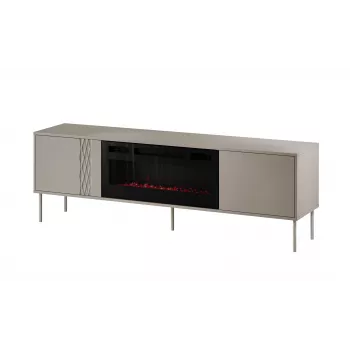 TV spintelė su židiniu Cama Meble TRESSE 180x40x54,5 cm — juodas rėmas, matinis smėlio spalvos viršus
