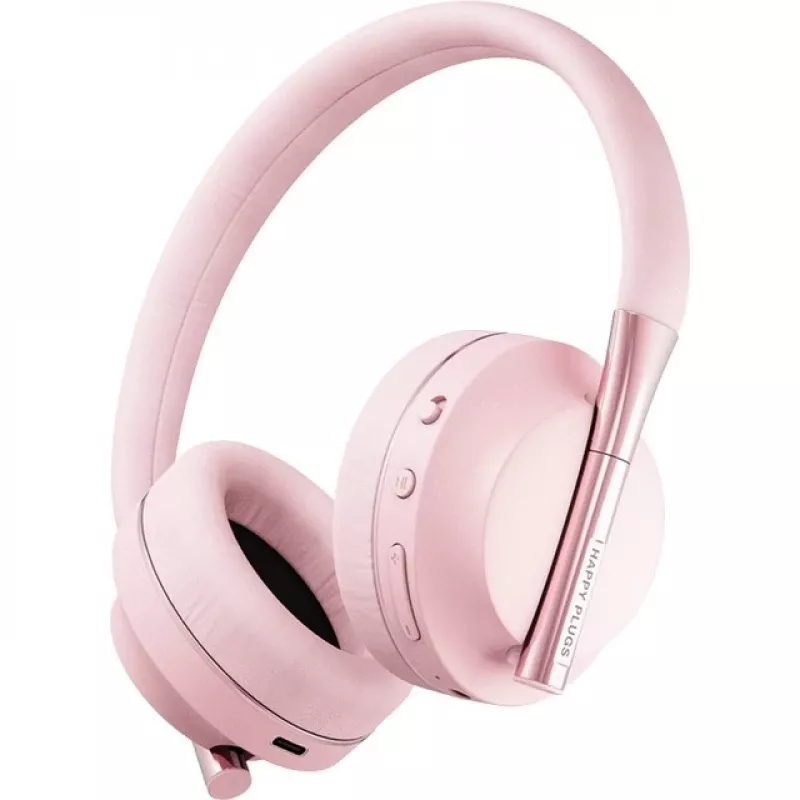 Happy Plugs PLAY ausinės laidinės ir belaidės ant galvos USB Type-C Bluetooth rožinės auksinės
