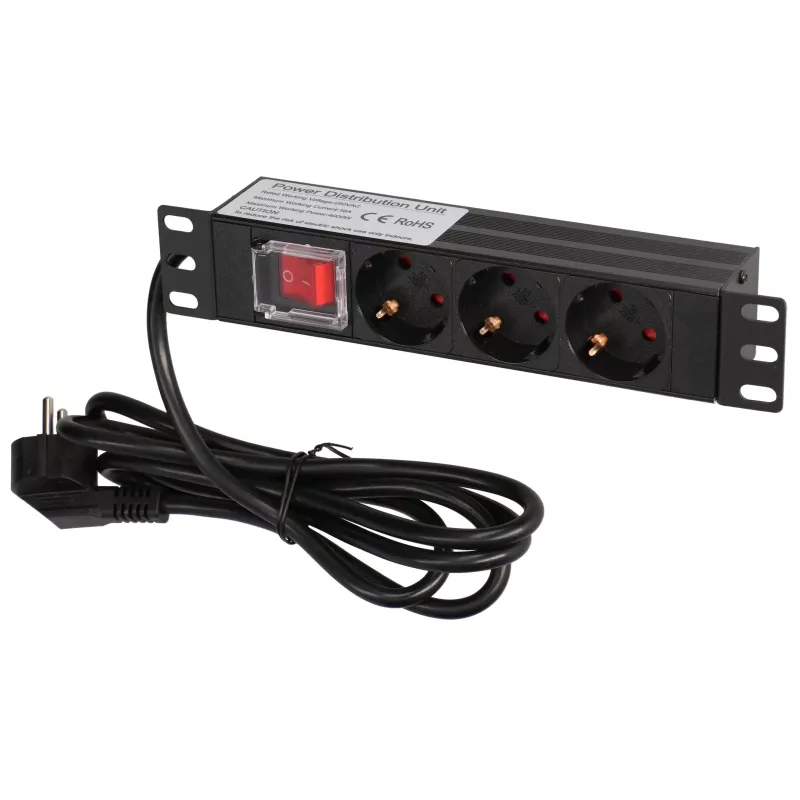 Extralink 10 1U 3 Socket EU Type Power PDU With Switch PDU 3-EU