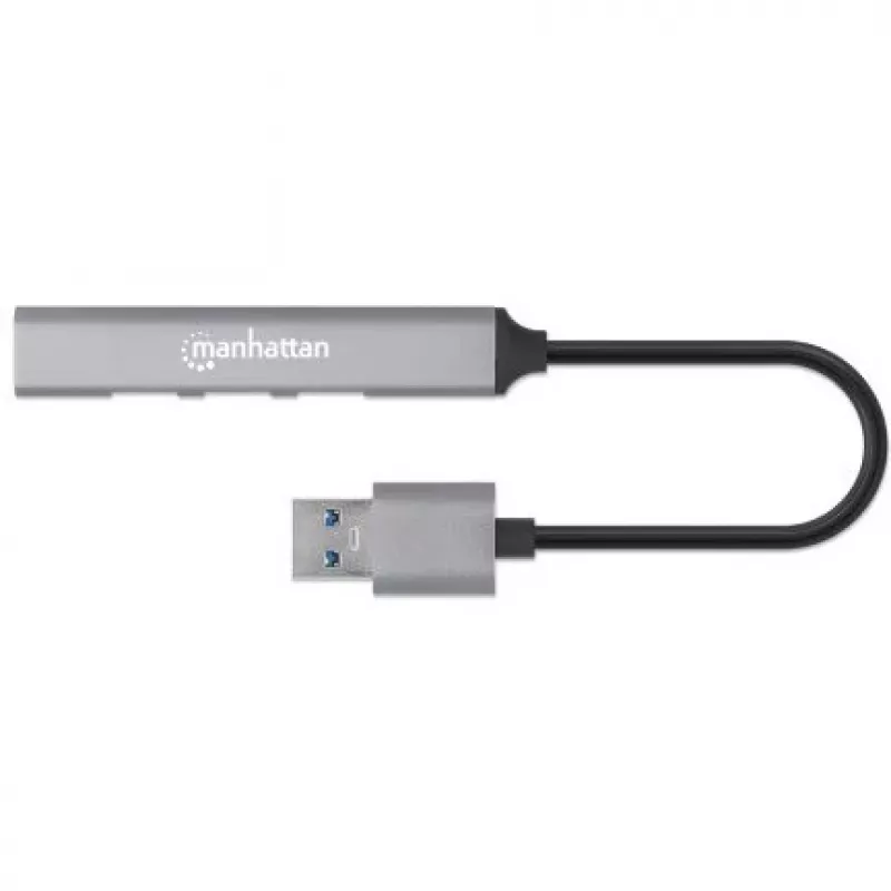 Manhattan USB-A 4 prievadų šakotuvas, 4x USB-A prievadai (1x 5 Gbps USB 3.2 Gen1 aka USB 3.0, 3 x 480 Mbps USB 2.0), maitinamas per USB (nereikia išorinio maitinimo šaltinio), aliuminis