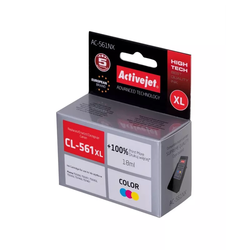 Activejet AC-561NX rašalas (Canon CL-561XL pakaitalas; Supreme; 18 ml; Spalva: žydra, purpurinė, geltona)