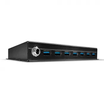 Lindy 7 prievadų USB 3.0 metalinis šakotuvas, USB 3.2 Gen 1 (3.1 Gen 1) Type-A, 5000 Mbit/s, juodas, 0,8 m, 185 mm, 75 mm