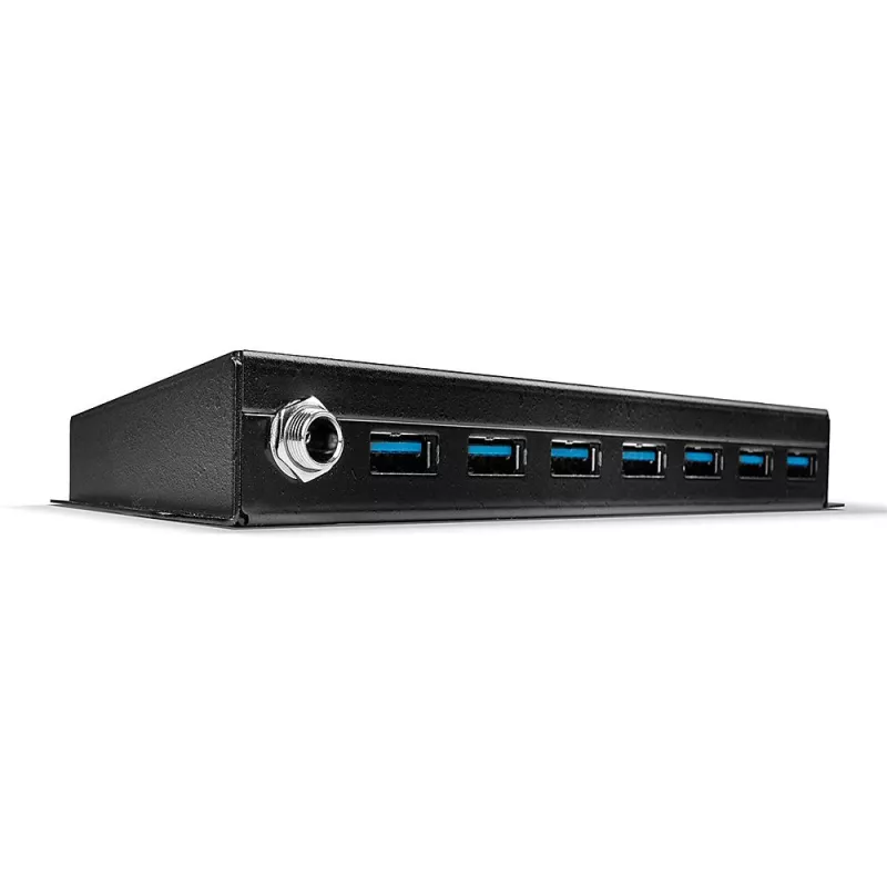 Lindy 7 prievadų USB 3.0 metalinis šakotuvas, USB 3.2 Gen 1 (3.1 Gen 1) Type-A, 5000 Mbit/s, juodas, 0,8 m, 185 mm, 75 mm