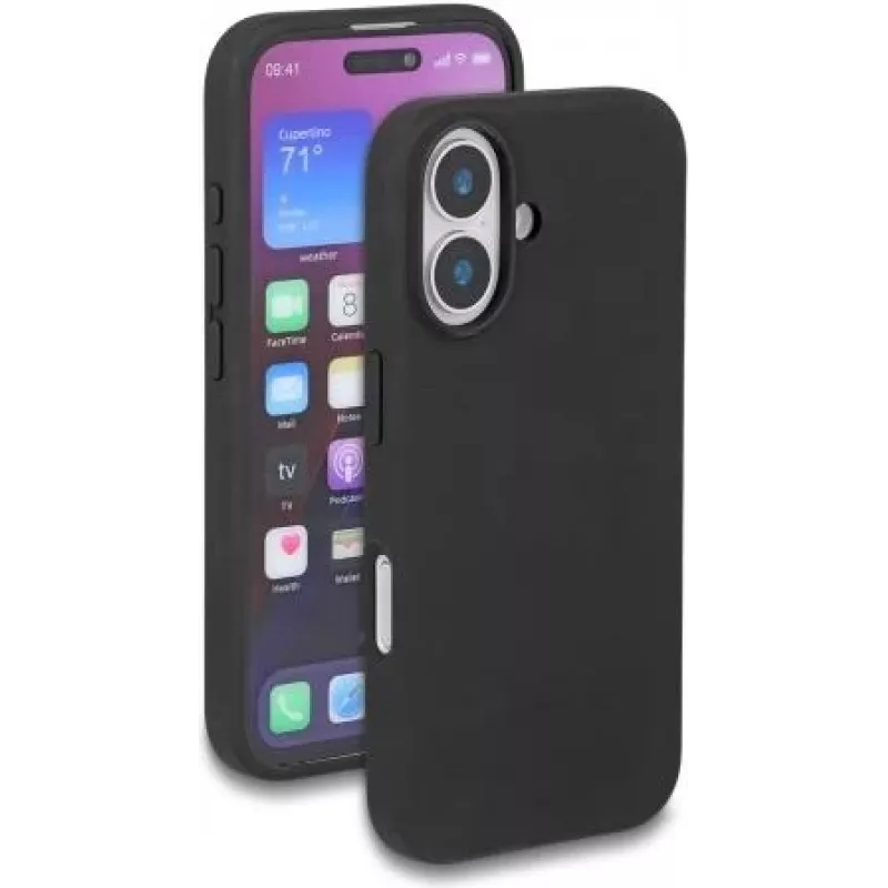 Apsauginis minkšto prisilietimo silikoninis dėklas DELOCK, skirtas iPhone 16 — juodas