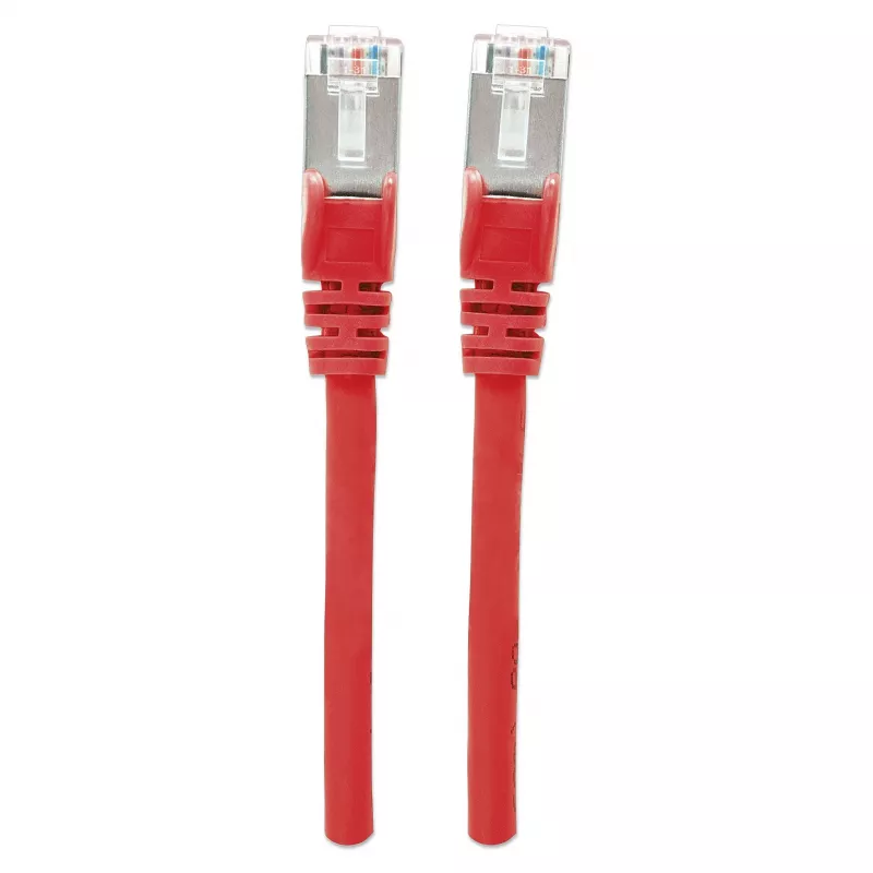 Intellinet tinklo komutacinis kabelis, Cat6, 0,5 m, raudonas, varinis, S/FTP, LSOH / LSZH, PVC, RJ45, auksu dengti kontaktai, neužkabinamas, su apsaugine mova, garantija visam eksploatavimo laikui