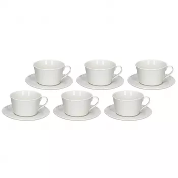Arbatos puodelio su lėkštute rinkinys LA PORCELLANA BIANCA P004300016 — 6 vienetai, baltas porcelianas, po 180 ml