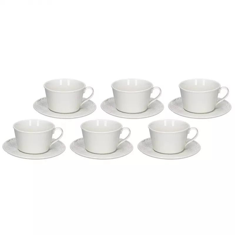 Arbatos puodelio su lėkštute rinkinys LA PORCELLANA BIANCA P004300016 — 6 vienetai, baltas porcelianas, po 180 ml