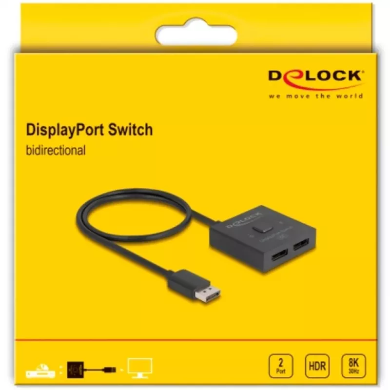 Delock - vaizdo skirstytuvas / perjungiklis - 8K, dvikryptis - 2 x DisplayPort - Staliniam kompiuteriui (18906)