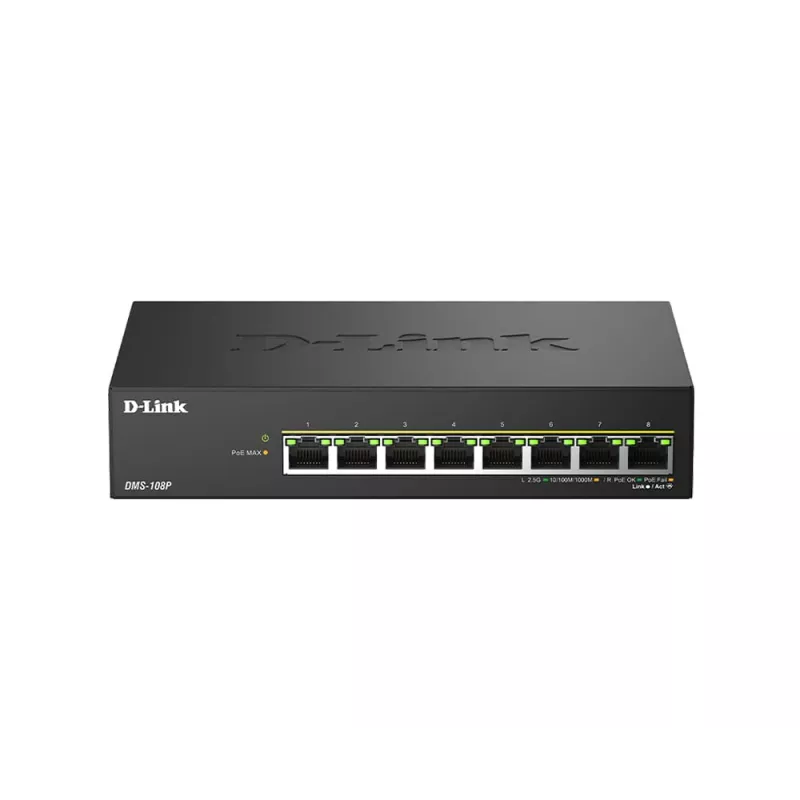 Nevaldomas komutatorius D-Link DMS-108P/E 8 prievadų 2,5G PoE++ 40 Gbit/s
