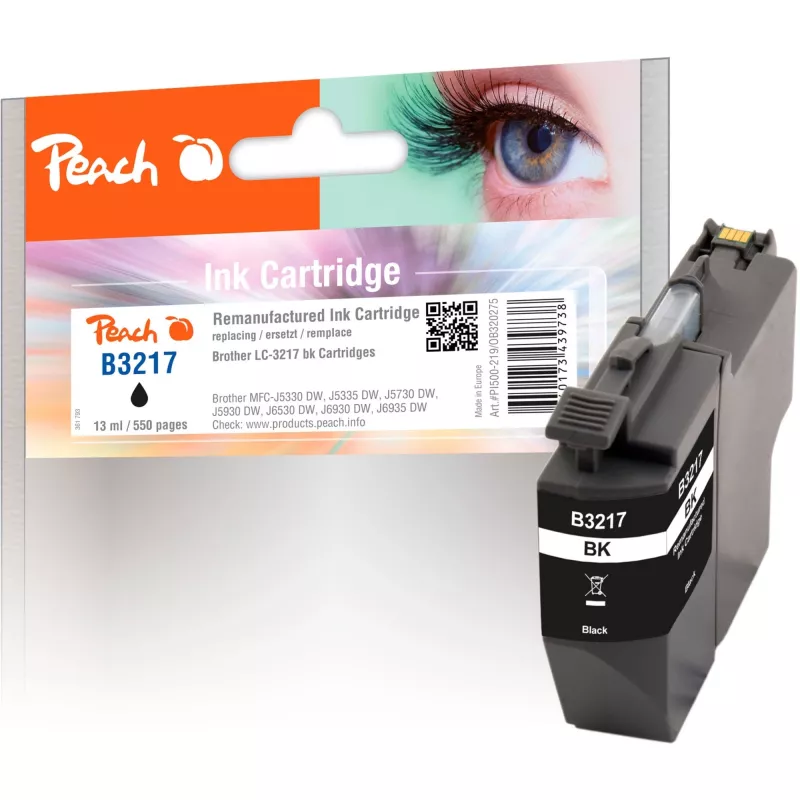 Peach rašalo kasetė juoda, suderinama su Brother LC-3217BK