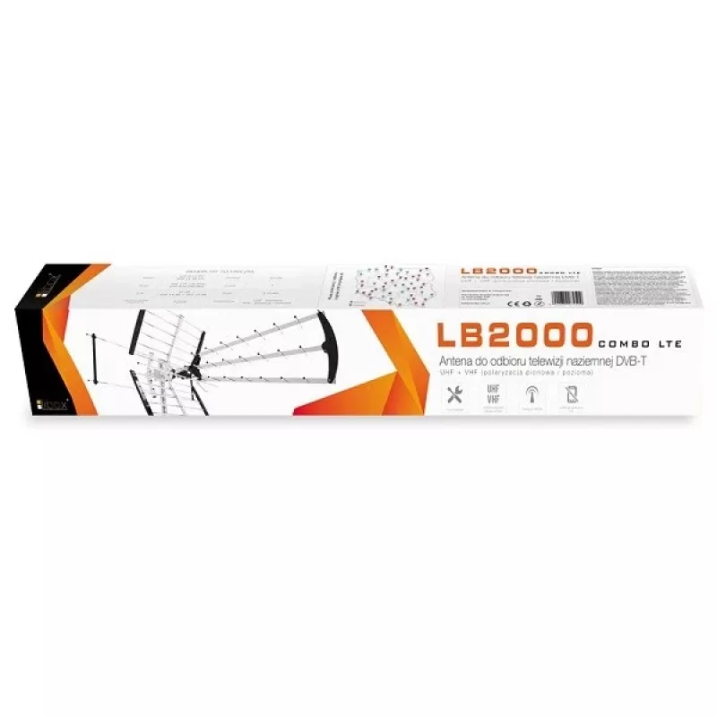 Lauko/vidaus DVB-T antena LIBOX LB2000 su 69 dB stiprintuvu, dviguba poliarizacija, 174–790 MHz, aliuminis/juoda