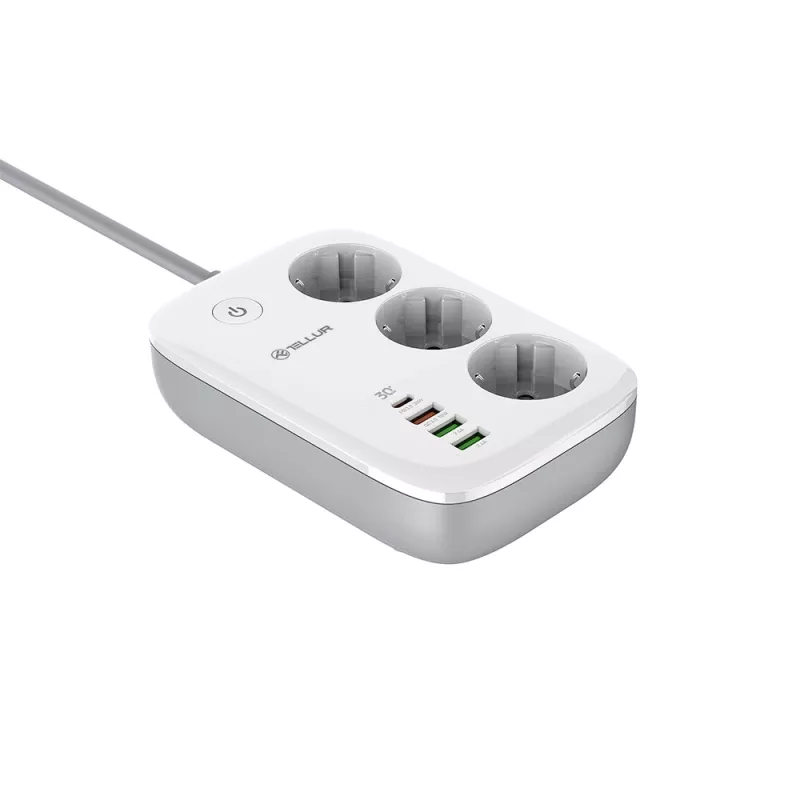 Maitinimo lizdas Tellur TLL331521 išmanusis WiFi maitinimo lizdas su 3 lizdais, PD 30W, QC 18W