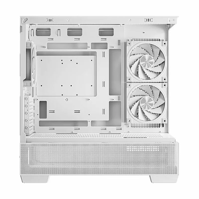 PC Midi Tower korpusas DeepCool CG380 3F WH — Baltas, 235×437×451 mm, palaiko 2,5 colio/3,5 colio, maitinimo blokas apačioje, 3x 120 mm ventiliatoriai sumontuoti