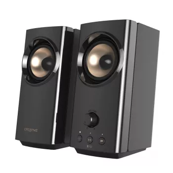CREATIVE T60 2.0 kompaktiški Hi-Fi staliniai garsiakalbiai su aiškiu dialogu ir erdviniu garsu, su „Sound Blaster SmartComms Kit“, USB-C garso, mikrofono ir ausinių prievadais B