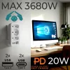 Maitinimo skirstytuvas MACLEAN MCE248 F/W — 3 kintamosios srovės lizdai (1×16A, 2×6A) + 4×USB (2×A, 2×C PD 20W), EU kištukas, baltas