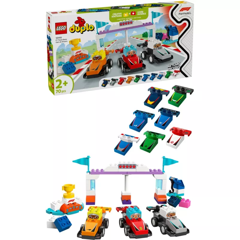 LEGO DUPLO 10445 F1 komandos lenktynių automobiliai ir vairuotojai