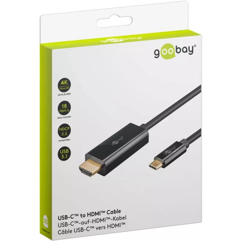 Goobay USB-C į HDMI laidas 4K 60 Hz 1 m juodas - USB-C kištukas > HDMI