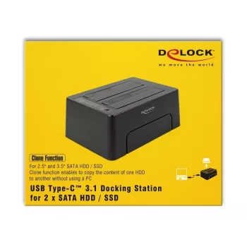 DeLOCK 63957 saugojimo įrenginio prijungimo stotelė USB 3.2 Gen 2 (3.1 Gen 2) Type-C juoda