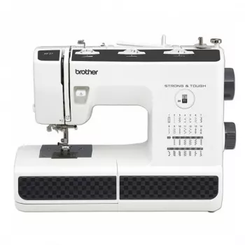 Siuvimo mašina Brother HF-27 — 27 integruoti dygsniai, dygsnio plotis 6,5 mm, dygsnio ilgis 4 mm, laisva rankovė, automatinis adatos vertiklis