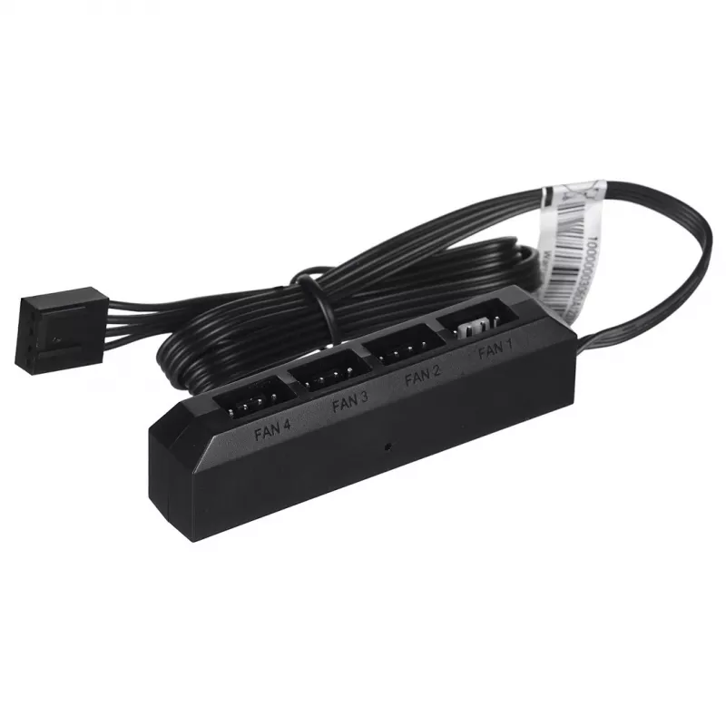 Ventiliatoriaus šakotuvas DeepCool FH-04 — 20 kontaktų ATX į 4× 3 kontaktų Molex, 0,55 m kabelis, juodas