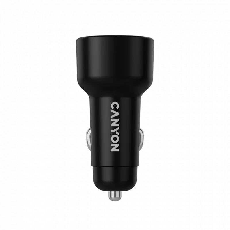 Automobilinis įkroviklis CANYON OnDrive 60 PD 60W 2xUSB-C — 60 W galia, 2 USB-C prievadai, juodas