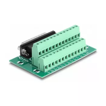 DeLOCK D-Sub 25 kontaktų kištukinis adapteris prie gnybtų bloko, skirtas DIN bėgeliui, 51 mm x 86 mm x 30 mm