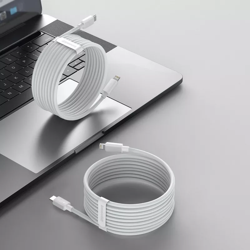 Baseus Simple Wisdom duomenų laido rinkinys USB-C į Lightning PD 20W (2 vnt./rinkinys) 1,5 m, baltas