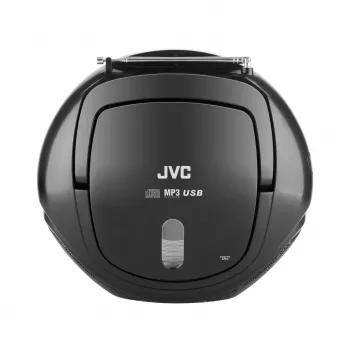 Nešiojamasis CD grotuvas JVC RD‑E221B — juodas, CD/MP3, kasetinis denis, USB atkūrimas, FM radijas, AUX, maitinamas iš tinklo / baterijų