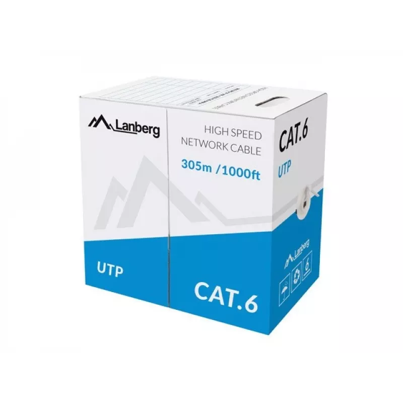 LANBERG tinklo kabelis Cat6 U/UTP LCU6-11CU-0305-S, 305 m, 23 AWG, pilkas, HDPE apvalkalas
