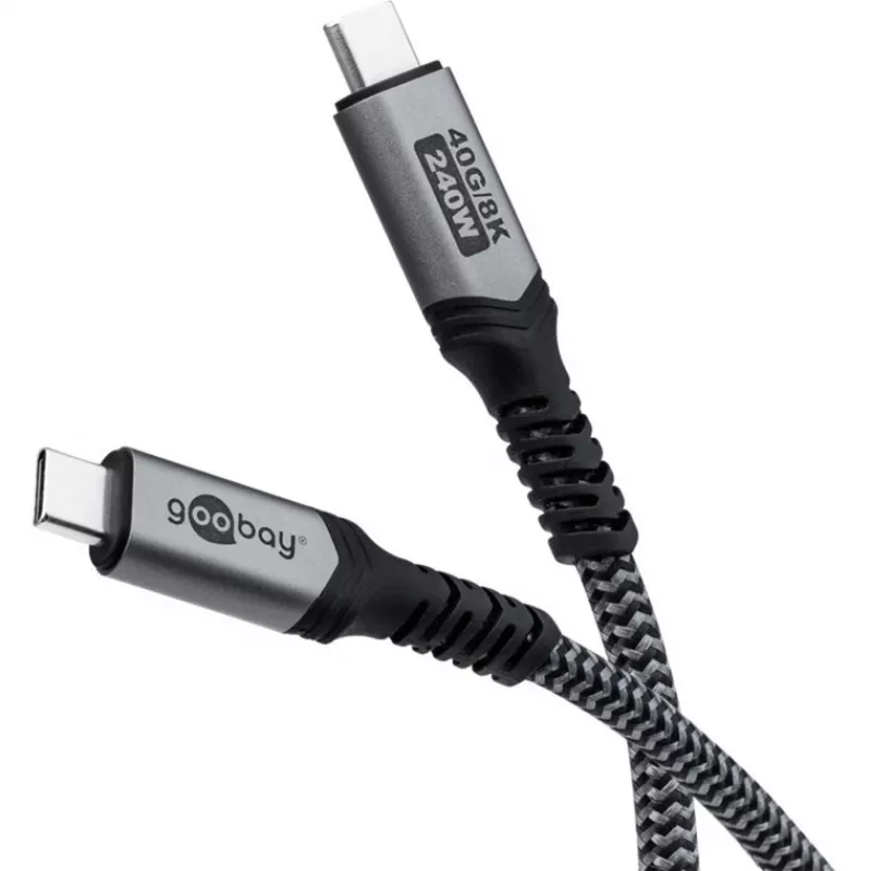 Goobay USB-C laidas su pintu apvalkalu, USB4, 240 W, 40 Gbit/s, Power Delivery, 1,5 m (1,50 m, USB 4.0, 240 W), USB laidas