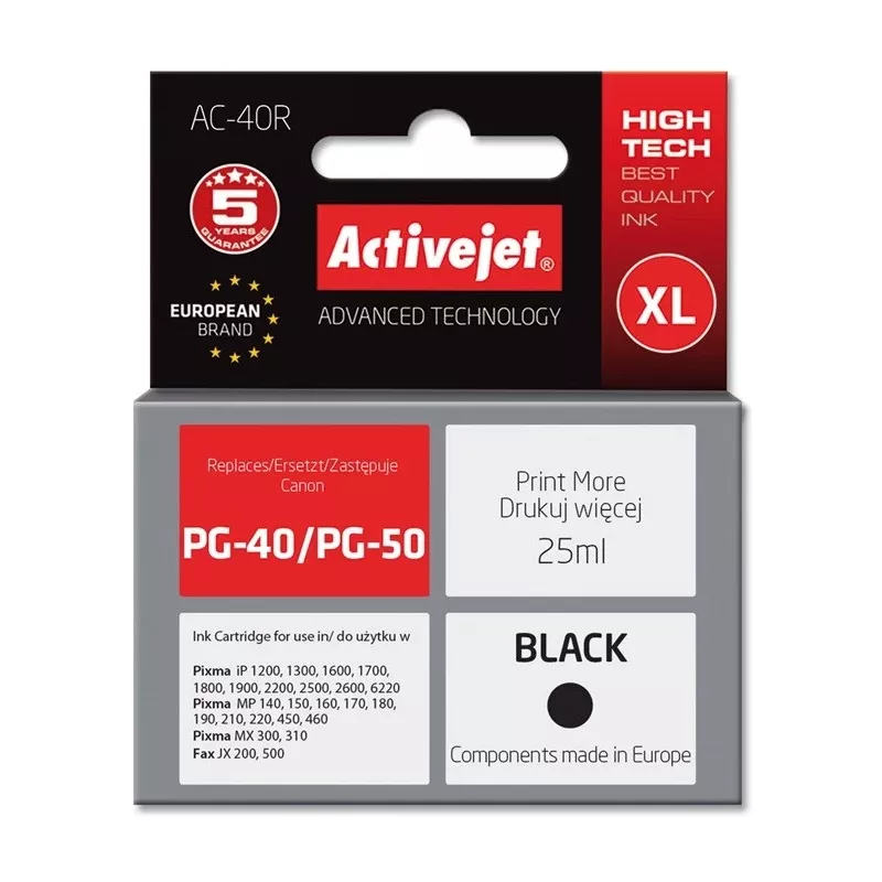 Activejet AC-40R rašalas (pakeičia Canon PG-40; Premium; 25 ml; juodas)