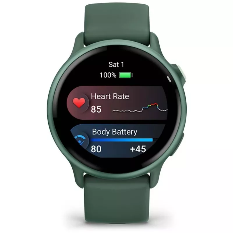 Išmanusis laikrodis GARMIN vívoactive 6 – sportinis laikrodis, 42 mm aliuminio/polimero korpusas, AMOLED 1,2 colio, GPS, 5 ATM, optinis širdies ritmo matuoklis, SpO2, 8 GB, žalias