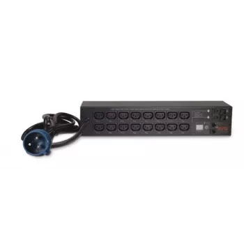 Maitinimo skirstytuvas APC AP7922B — 16 C13 lizdų, matuojamas ir perjungiamas PDU, 2U, 200–230 V, 32 A, 3,05 m kabelis, juodos spalvos