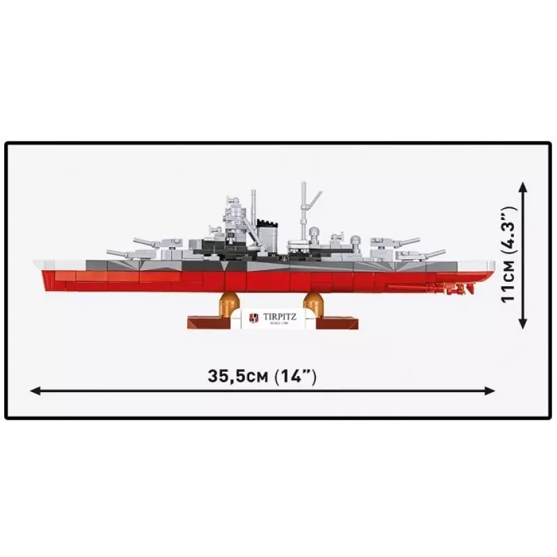 Konstruktorius Cobi Battleship Tirpitz modelis su 593 dalimis, mastelis ir demonstravimo ypatybės