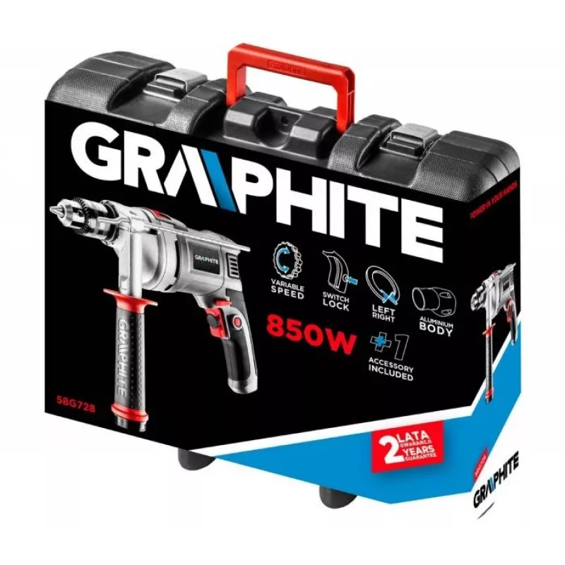 Pistol Grip Drill Graphite 58G728, 3000 RPM, Key Chuck, 1.3 cm