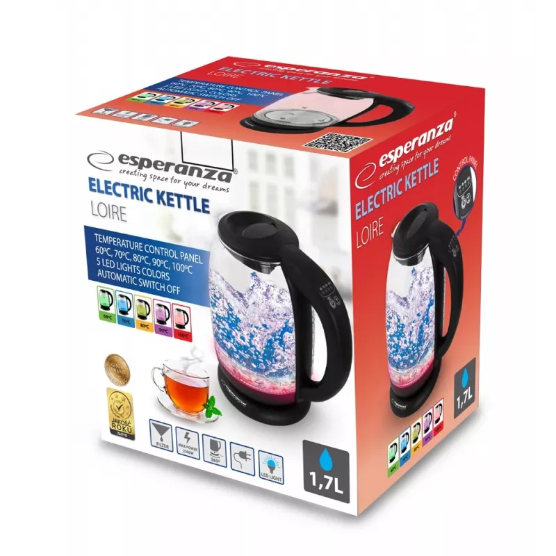 Esperanza EKK027 elektrinis virdulys 1,7 L 2200 W juodas, permatomas