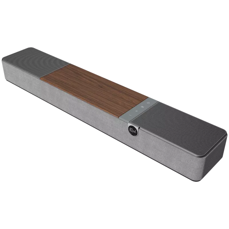 Garso juosta KLIPSCH Flexus CORE 100 — 2.1 kanalai, 100 W, įmontuotas žemų dažnių garsiakalbis, pilka/riešutmedžio