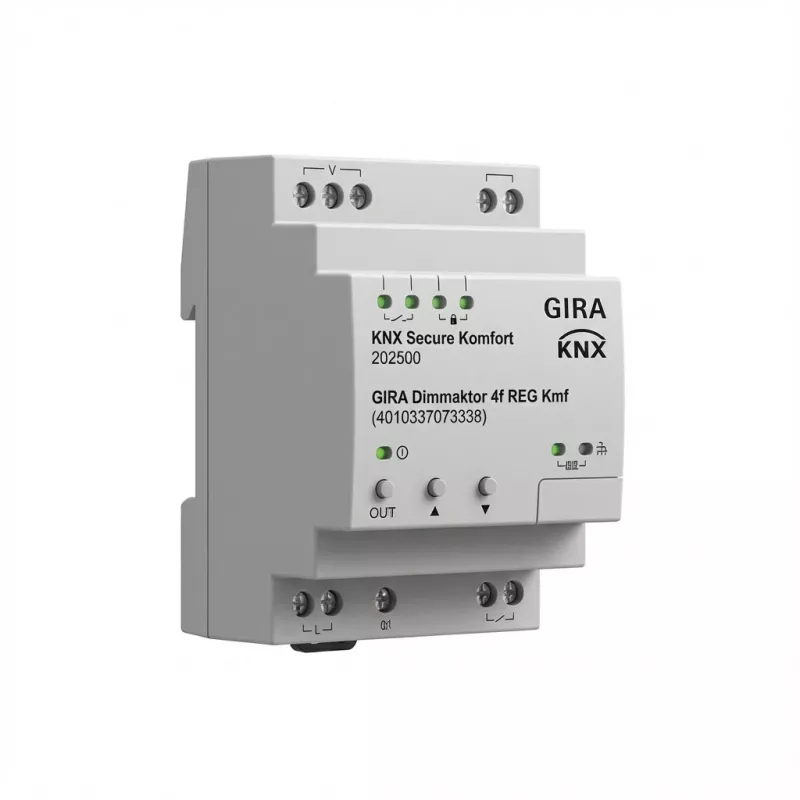 Gira Dimmaktor REG KNX Secure 4 kanalų KNX šviesos reguliatoriaus vykdiklis 202500, 4 išėjimai