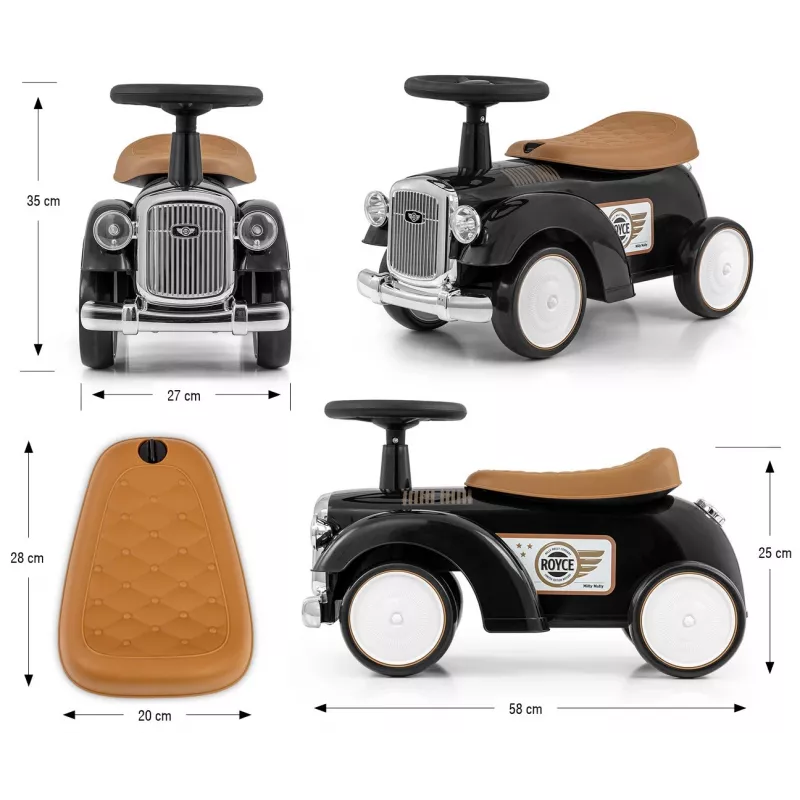 Važinėjimo žaislas milly mally Royce juodas – vaikų stumdomas automobilis, kompaktiškas dizainas, modelis 5923